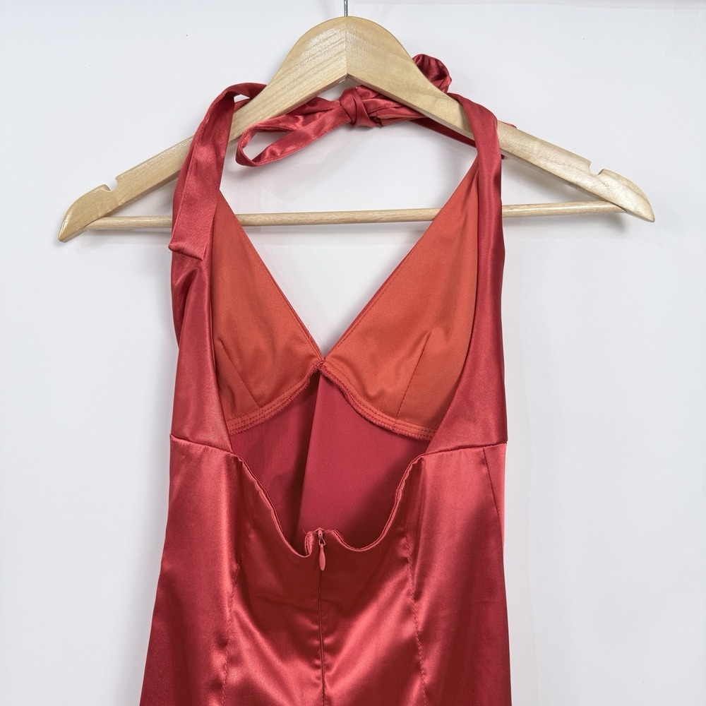 B Smart Red Satin Halter Slip Dress Size XS? Pin Up Coquette Cocktail Party - Picture 5 of 8